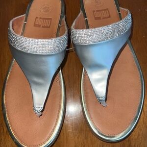 Fitflop Silver Tan Sandals with Shimmery Straps